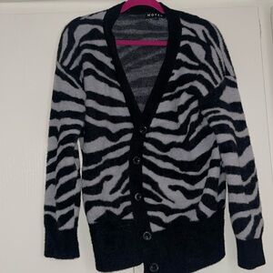 Motel Rocks Black and Gray Zebra Print Cardigan